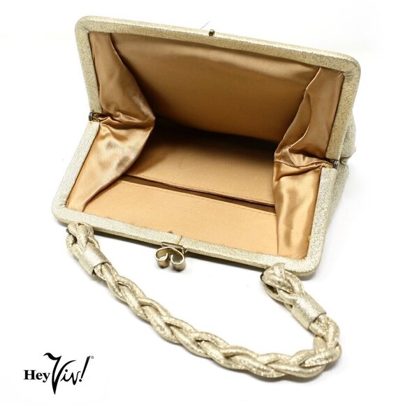 Vintage Gold Evening Purse - Braided Handle - Cocktail, Party, Wedding - Picture 4 of 6
